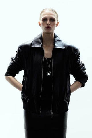 Blouson bomber cuir - Noir