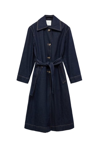 Trench long en jean rinse wash - Bleu