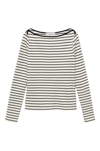 T-shirt rayures col bateau - Écru