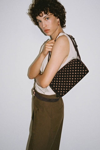 Sac porté épaule en daim œillets - Marron