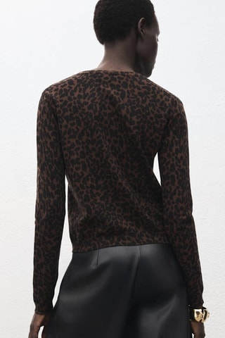 Pull côtelé imprimé léopard - Marron