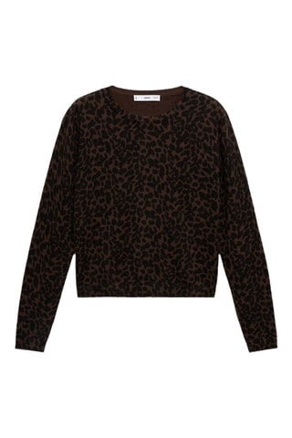 Pull côtelé imprimé léopard - Marron