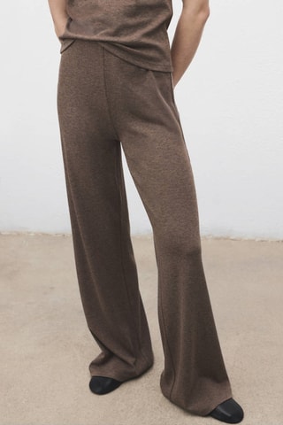 Pantalon maille taille élastique - Marron