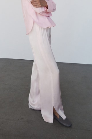 Pantalon satiné ouvertures latérales - Rose clair