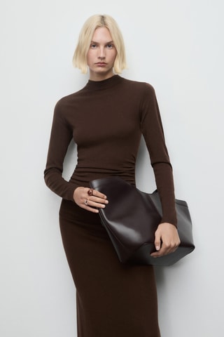 Robe maille col montant - Marron
