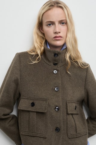 Veste laine mélangée poches - Kaki