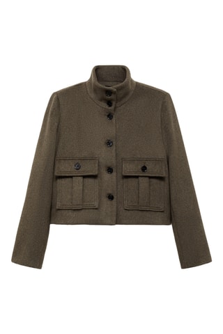 Veste laine mélangée poches - Kaki