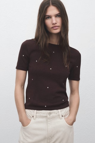 Pull maille strass - Marron