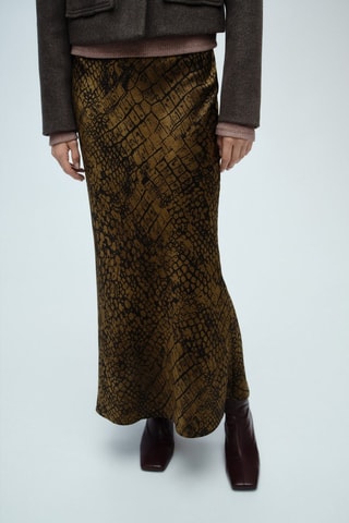 Jupe évasée imprimé croco - Marron