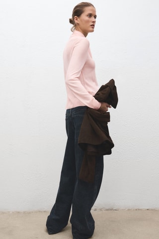 Pull col montant et nœud - Rose clair