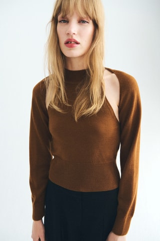 Pull-over combiné cardigan - Marron