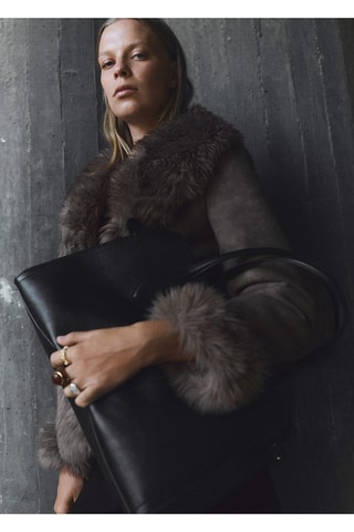 Sac moyen similicuir effet grainé - Noir