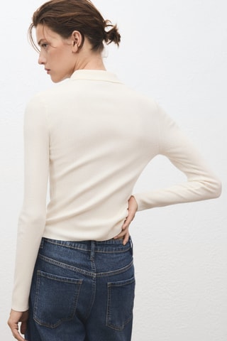 Pull-over maille côtelée col polo - Écru