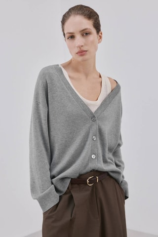 Cardigan maille col V - Gris chiné
