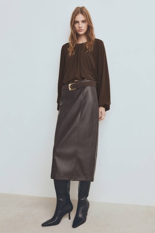 Blouse en maille fine à fronces - Marron