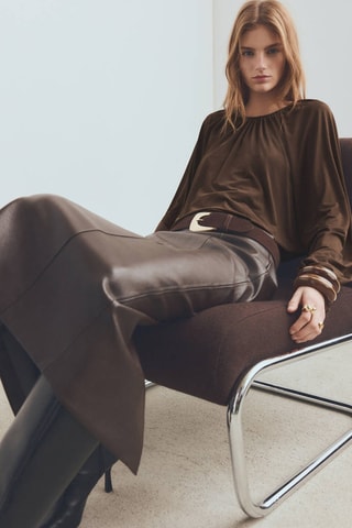Blouse en maille fine à fronces - Marron