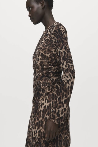 Robe léopard taille froncée - Marron