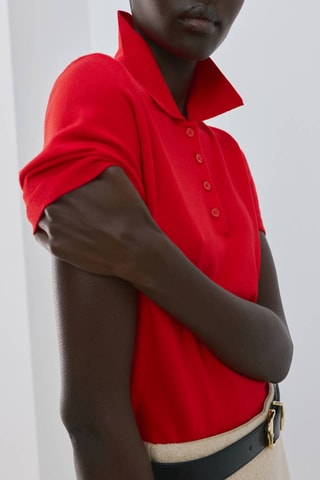 Pull-over col polo - Rouge