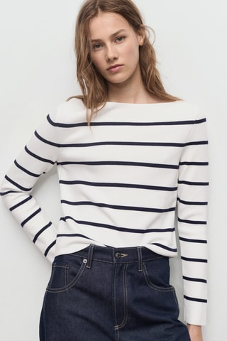 Pull-over maille fine col bateau - Écru