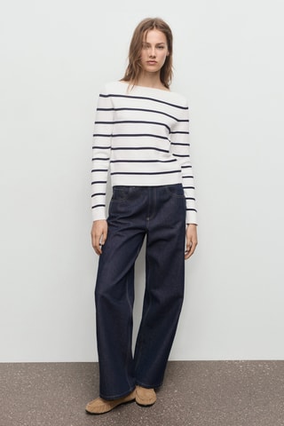 Pull-over maille fine col bateau - Écru