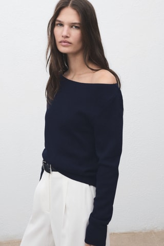 Pull-over maille fine col bateau - Bleu marine