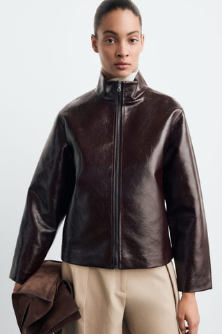 Veste texturée col montant - Marron