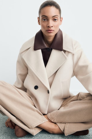 Veste laine mélangée revers maxi - Gris clair