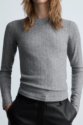 T-shirt manches longues pointelle - Gris chiné