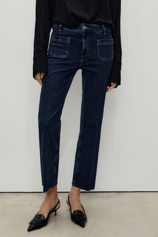 Jeans flare crop bolsillos - Azul marino