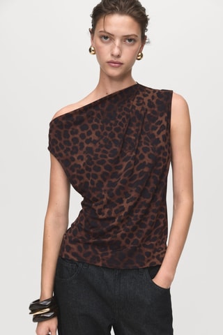 Haut léopard col asymétrique - Marron