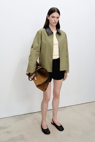 Veste en coton à col contrasté - Kaki