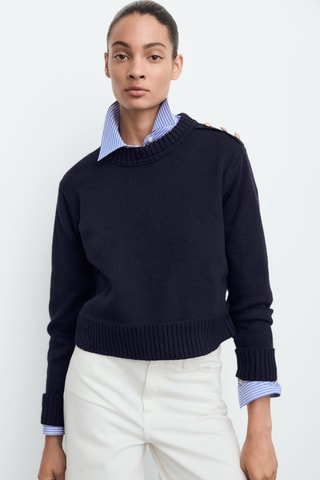 Pull-over maille boutons bijoux - Bleu marine
