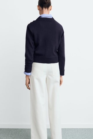 Pull-over maille boutons bijoux - Bleu marine
