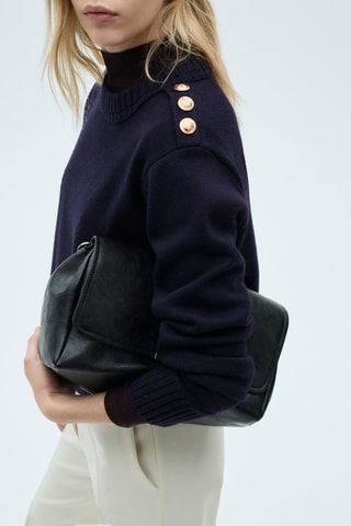 Pull-over maille boutons bijoux - Bleu marine