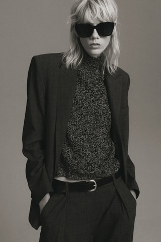 Pull chiné à col montant - Noir