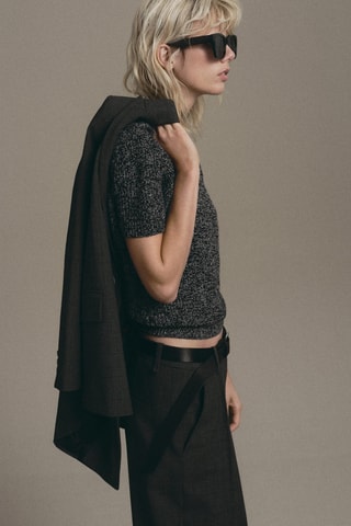 Pull chiné à col montant - Noir