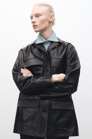 Veste oversize cuir poches - Noir