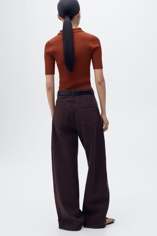Pull-over maille côtelée col polo - Rouge