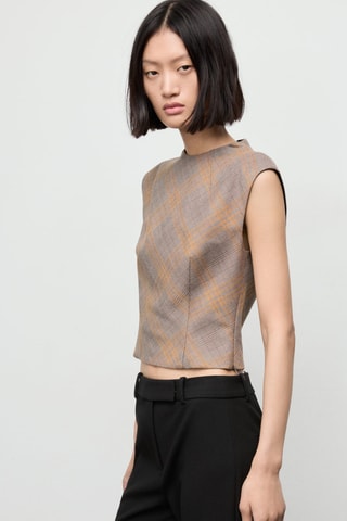 Top à carreaux ajusté - Marron