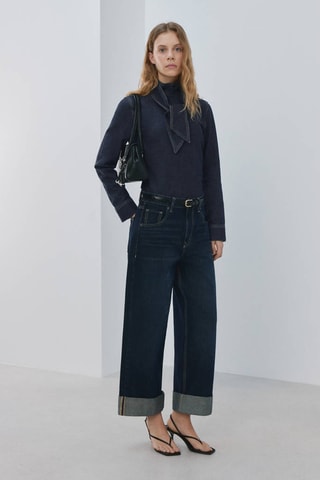 Chemise en denim avec fermeture à nœud - Bleu marine