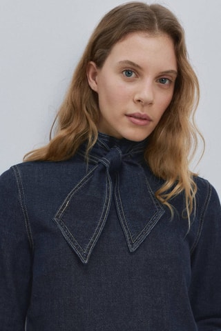 Chemise en denim avec fermeture à nœud - Bleu marine