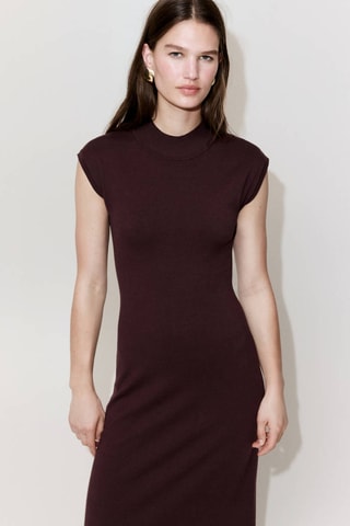 Robe maille col montant - Marron