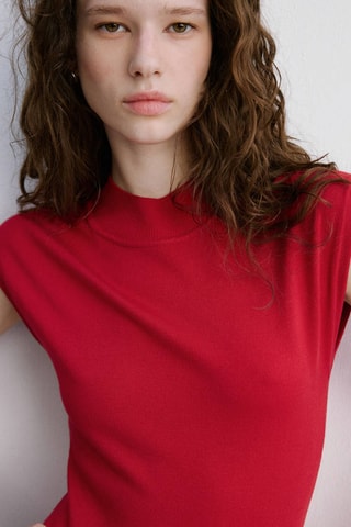 Robe maille col montant - Rouge