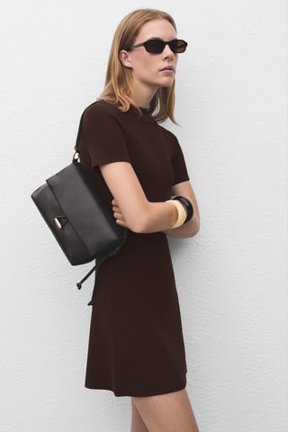 Robe maille col montant - Marron