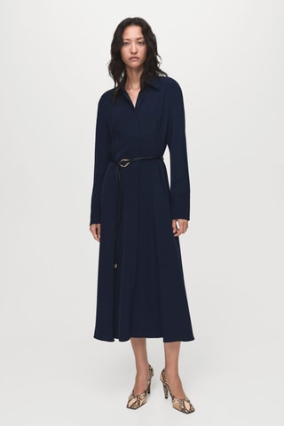 Robe chemisier ceinture - Bleu marine