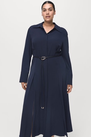 Robe chemisier ceinture - Bleu marine