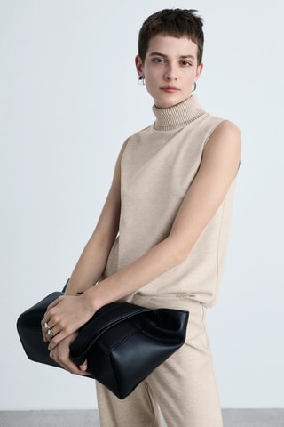 Top maille col montant - Beige