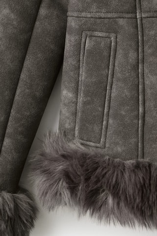Veste effet daim et fausse fourrure - Gris