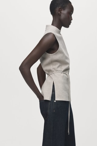 Top col montant et ceinture - Marron