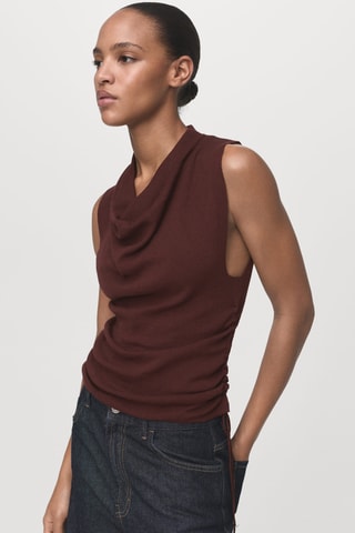 Top maille à fronces - Marron